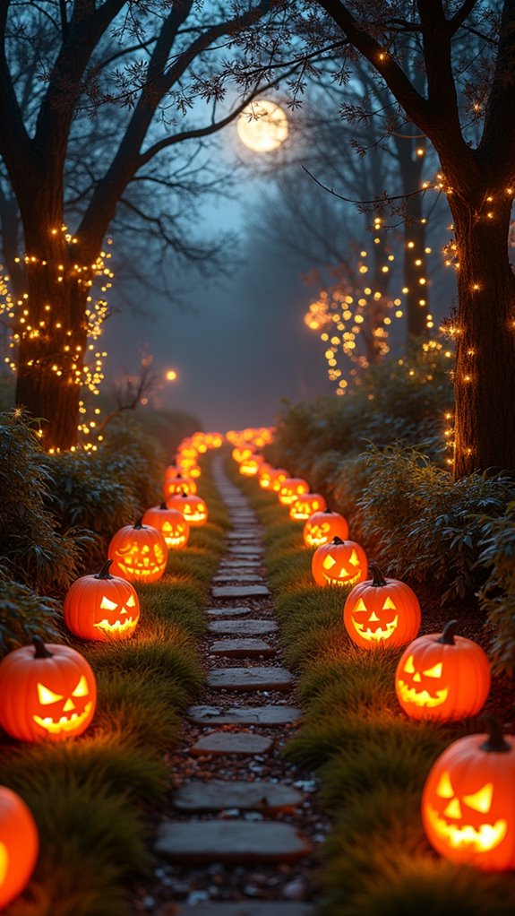 whimsical glowing pumpkin pathway