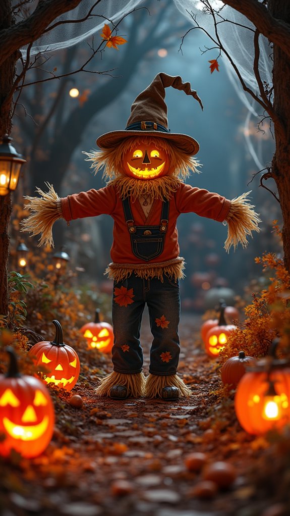 whimsical halloween scarecrow display