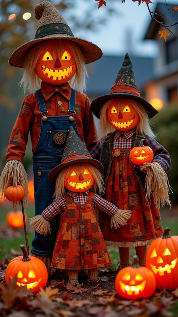 whimsical scarecrow family display