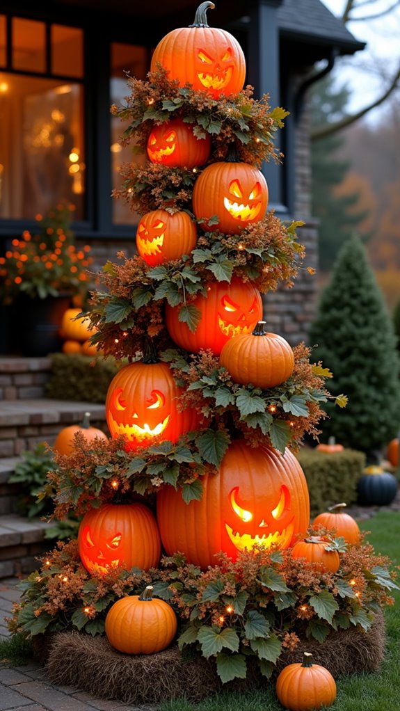 whimsical stacked pumpkin centerpiece