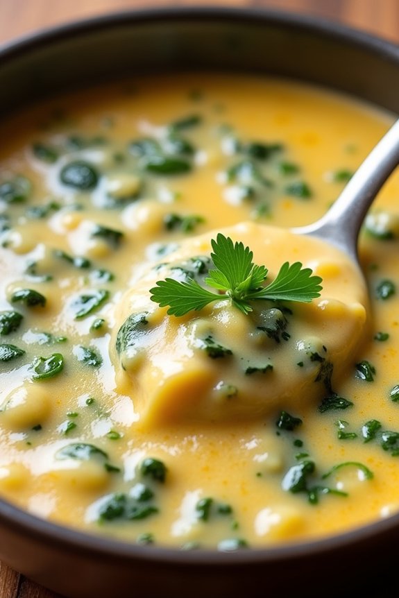 cheesy comforting spinach soup