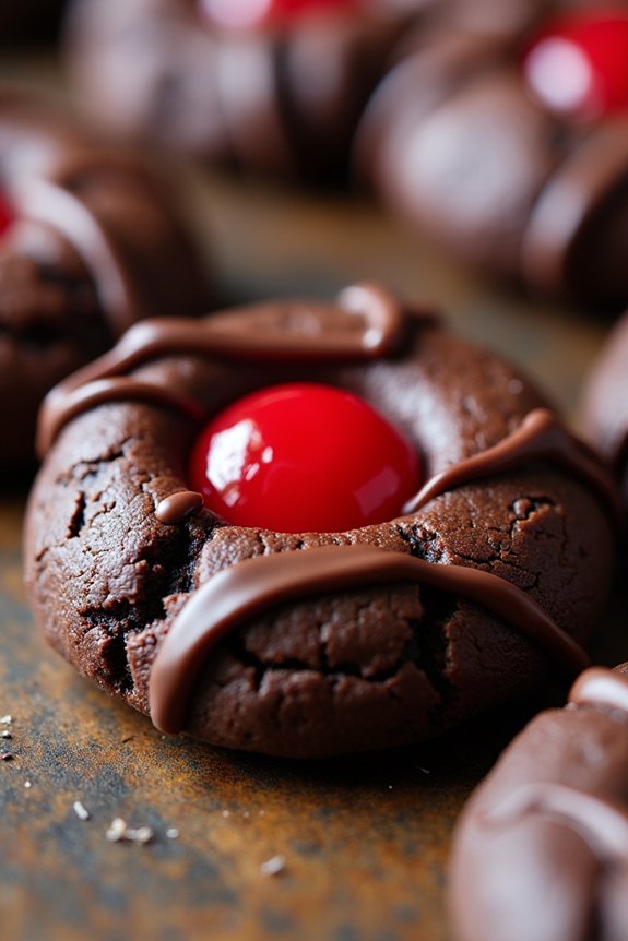 chocolate cherry thumbprint cookies