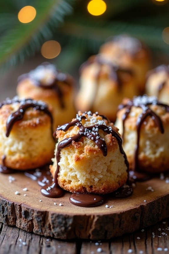 coconut macaroons with chocolate drizzle