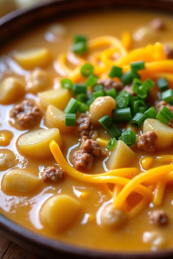 comforting cheesy beef soup