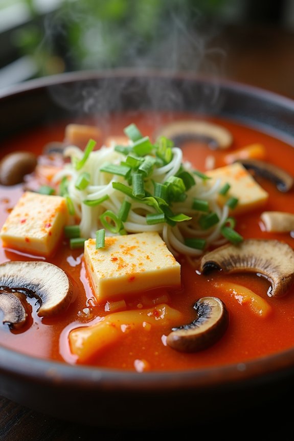 comforting kimchi mushroom hot pot