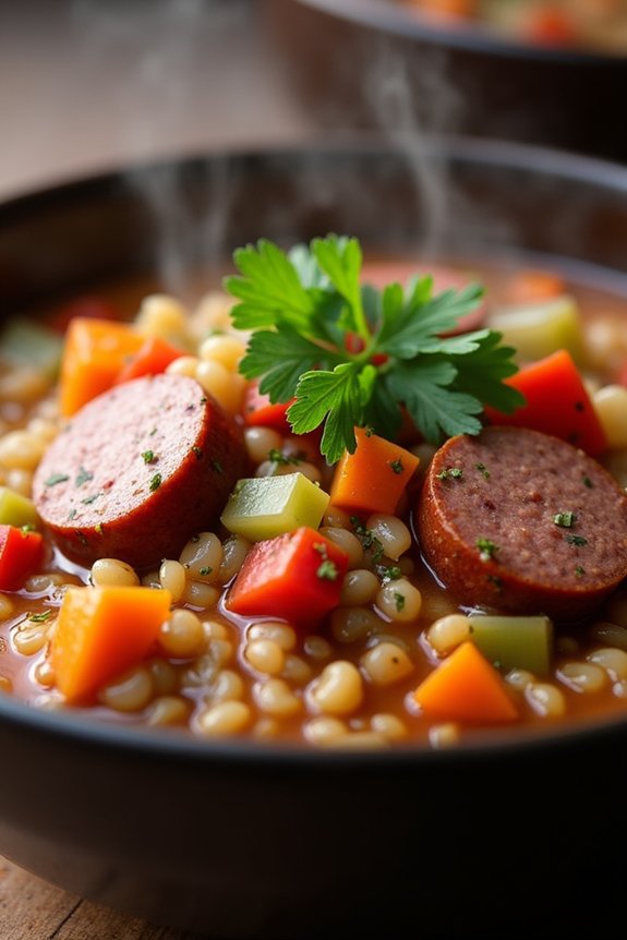 comforting sausage and barley stew