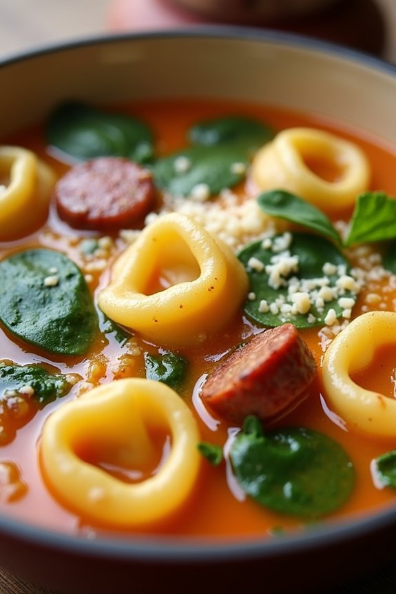 comforting sausage tortellini soup