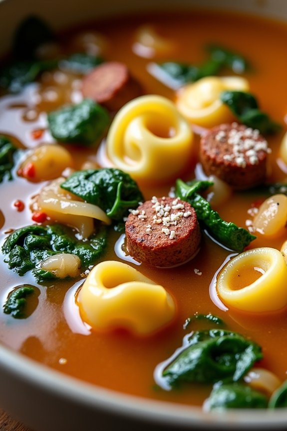 comforting sausage tortellini soup