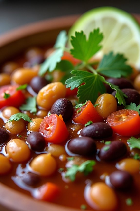 comforting three bean chili stew