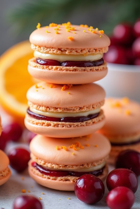 cranberry orange holiday macarons