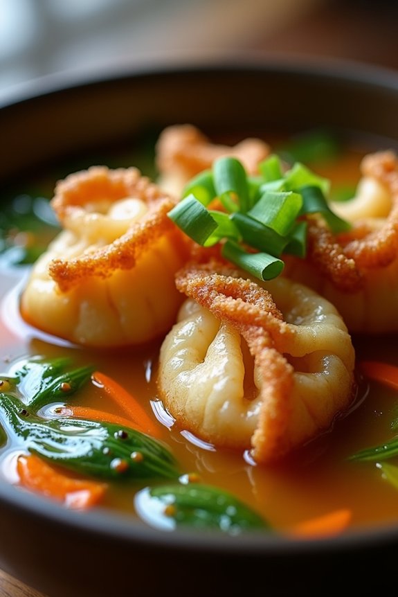 crispy wontons in broth