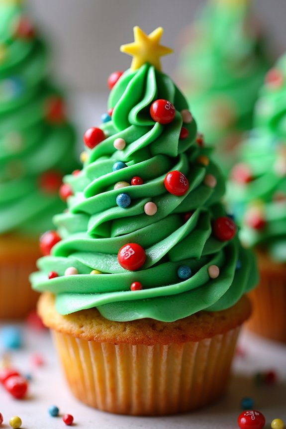 festive christmas tree cupcakes