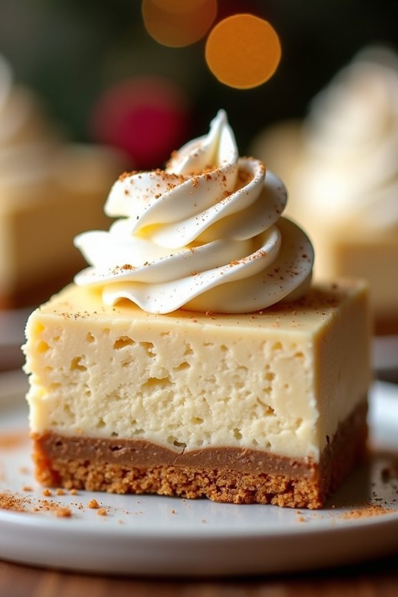 festive eggnog cheesecake bars