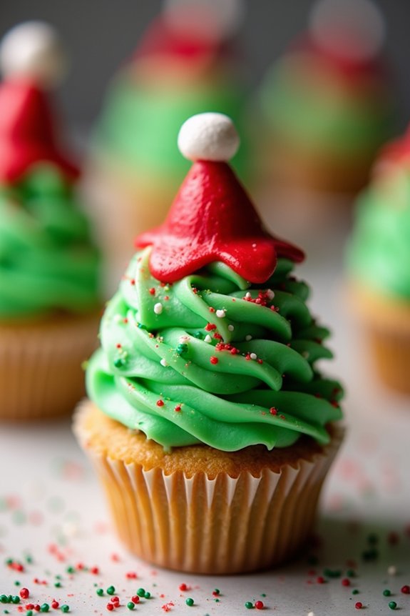 festive elf hat cupcakes