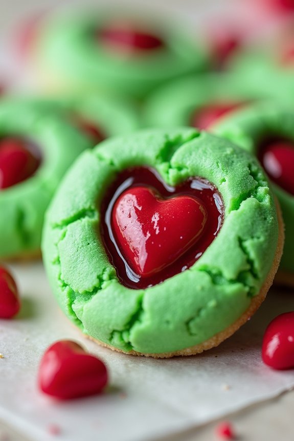festive grinch thumbprint cookies