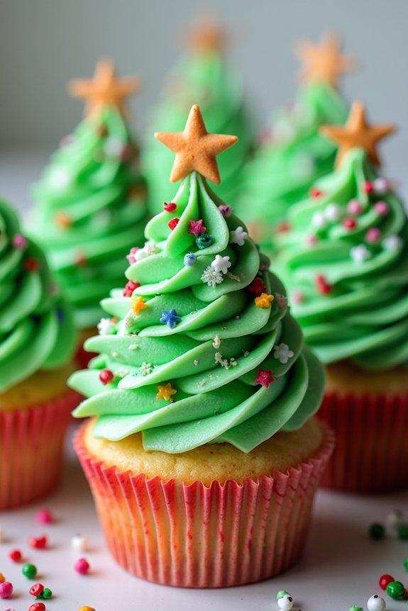 festive holiday tree cupcakes