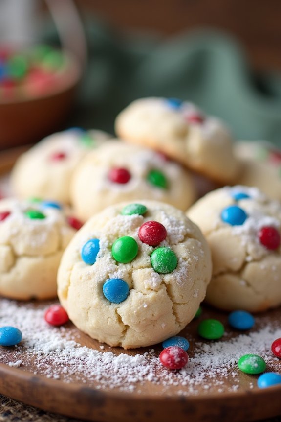 festive m m snowball cookies