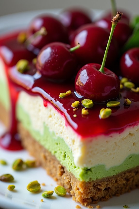 festive pistachio cherry cheesecake