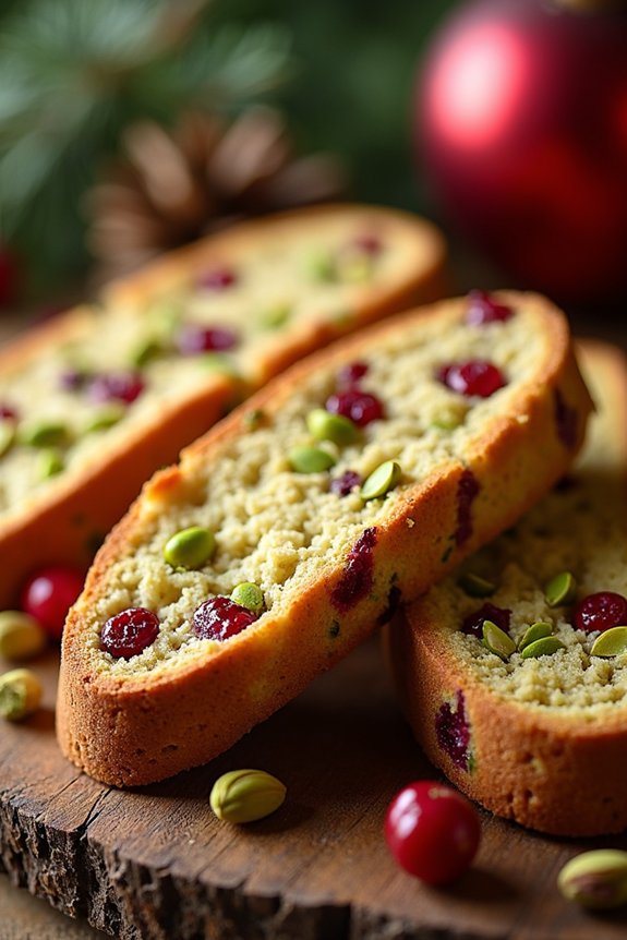 festive pistachio cranberry biscotti