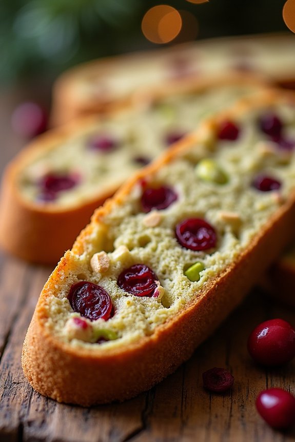 festive pistachio cranberry biscotti