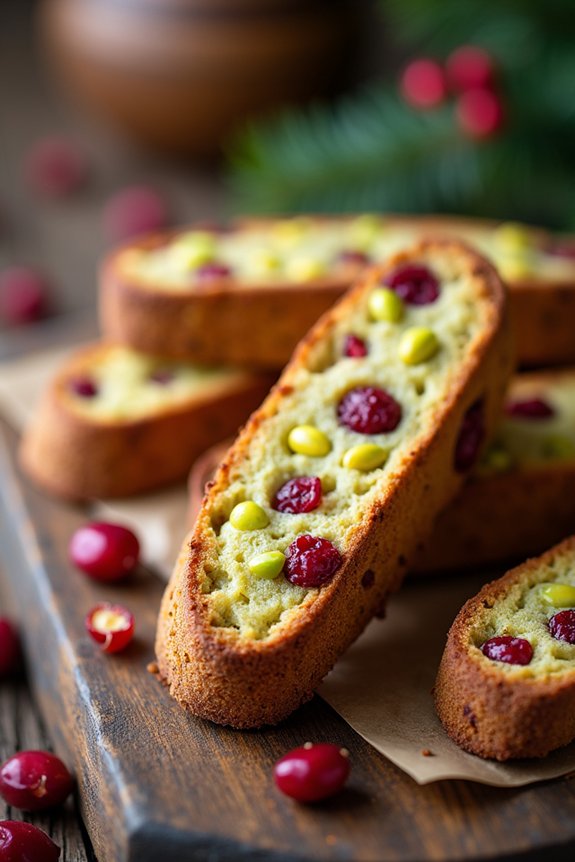 festive pistachio cranberry biscotti