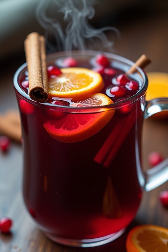 festive pomegranate cinnamon mulled wine