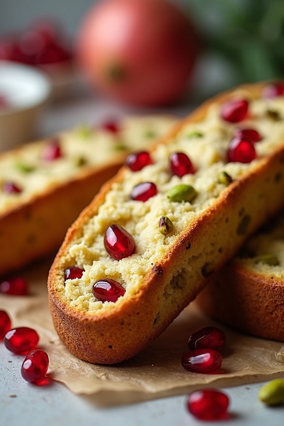 festive pomegranate pistachio biscotti