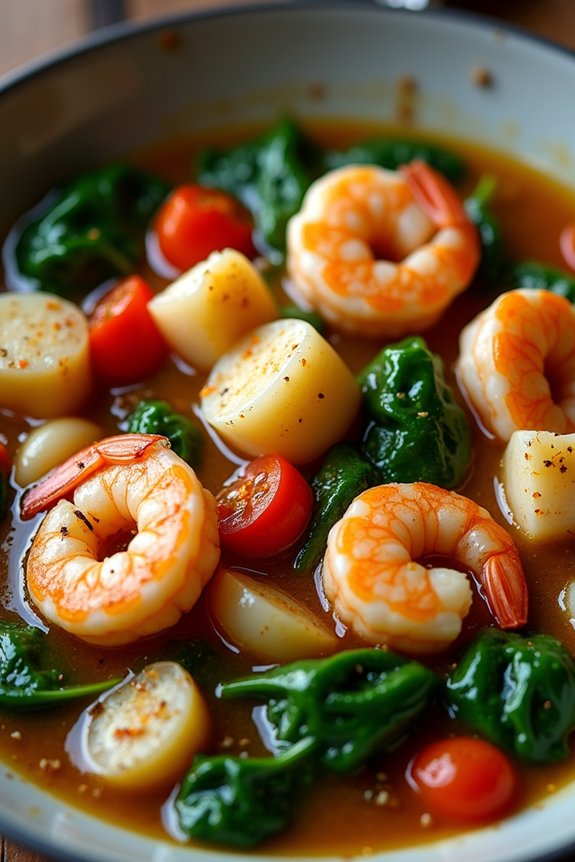 flavorful seafood spinach stew