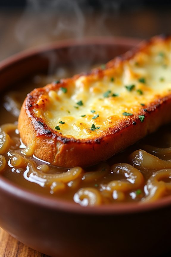 garlic bread topped soup