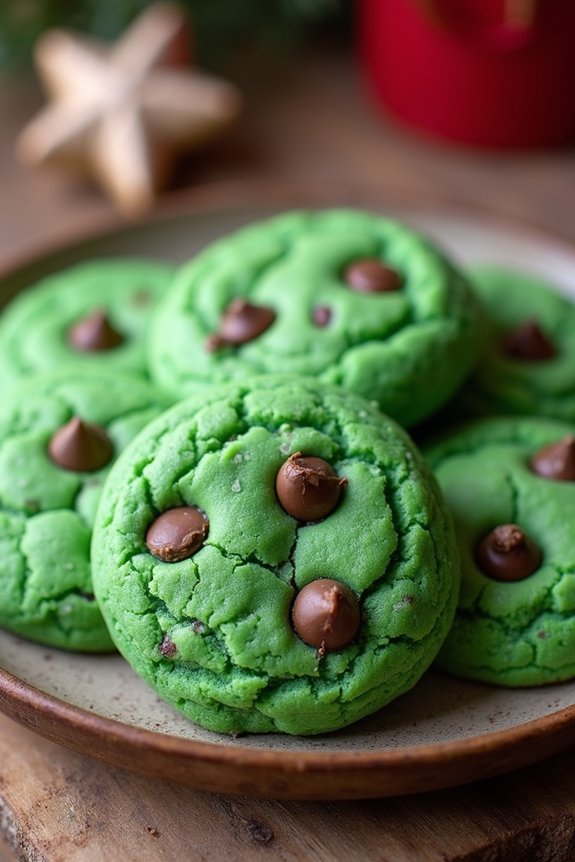 grinch inspired mint chocolate cookies