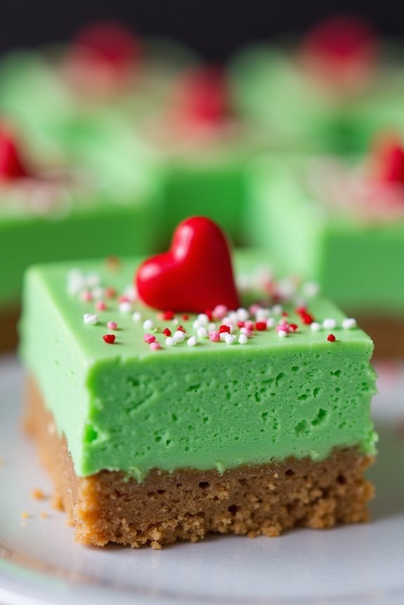 grinch themed festive cheesecake bars