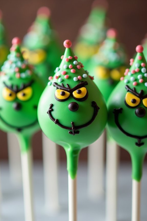 grinch themed holiday cake pops