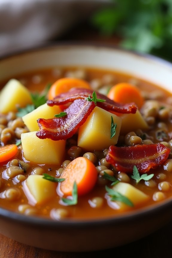 hearty bacon lentil potato stew