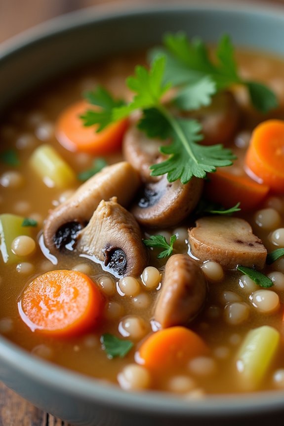 hearty nourishing mushroom barley soup