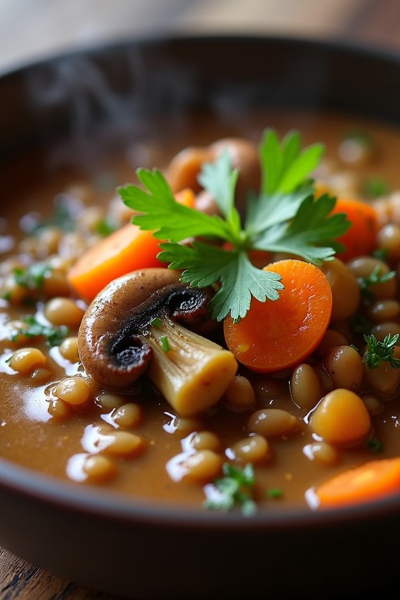 hearty nutritious mushroom lentil stew