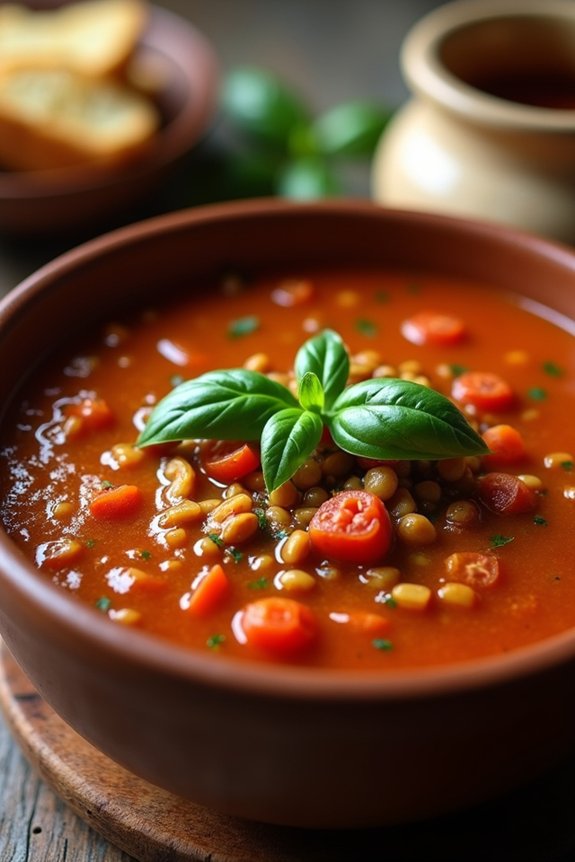 hearty roasted tomato lentil soup