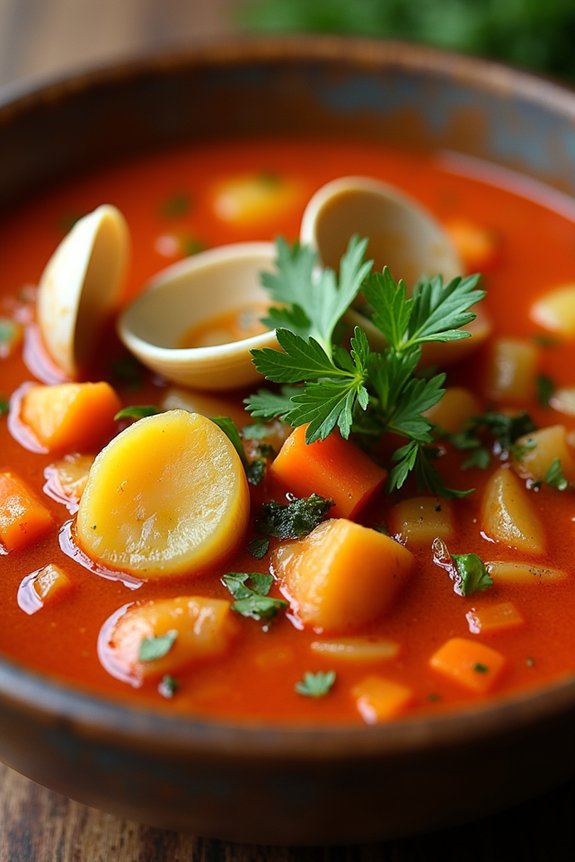 hearty tomato based clam stew