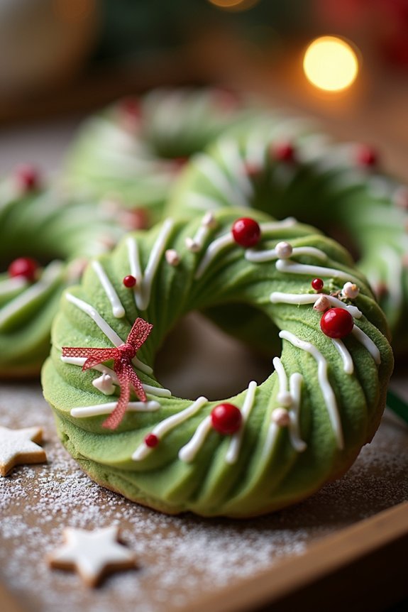 matcha christmas wreath cookies