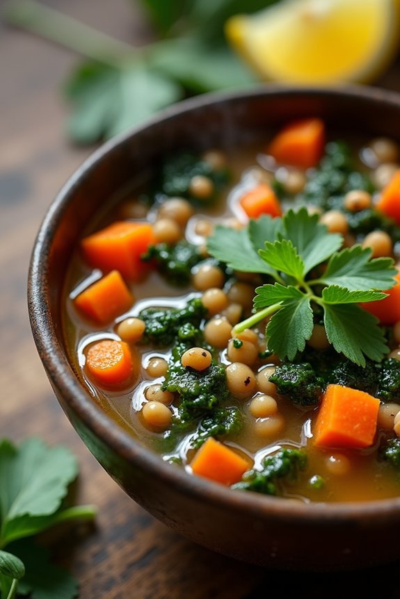 nourishing lentil spinach soup
