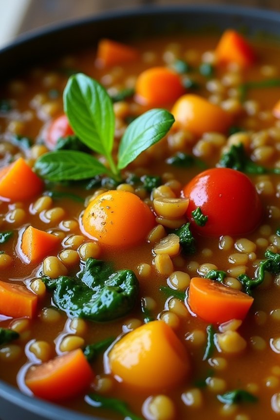 nutritious lentil spinach stew
