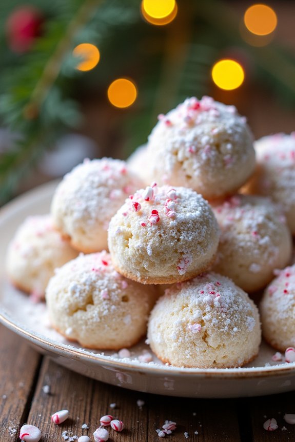 peppermint holiday snowball cookies