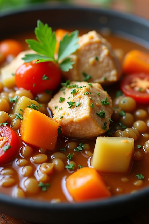 savory chicken lentil stew
