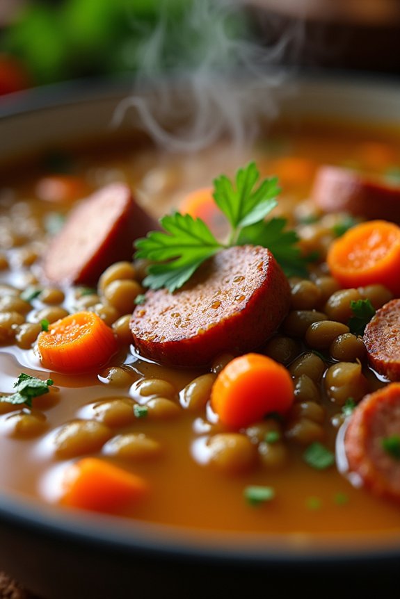 savory lentil sausage soup
