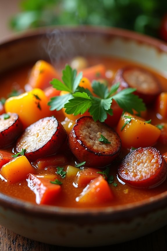 smoky sausage pepper stew