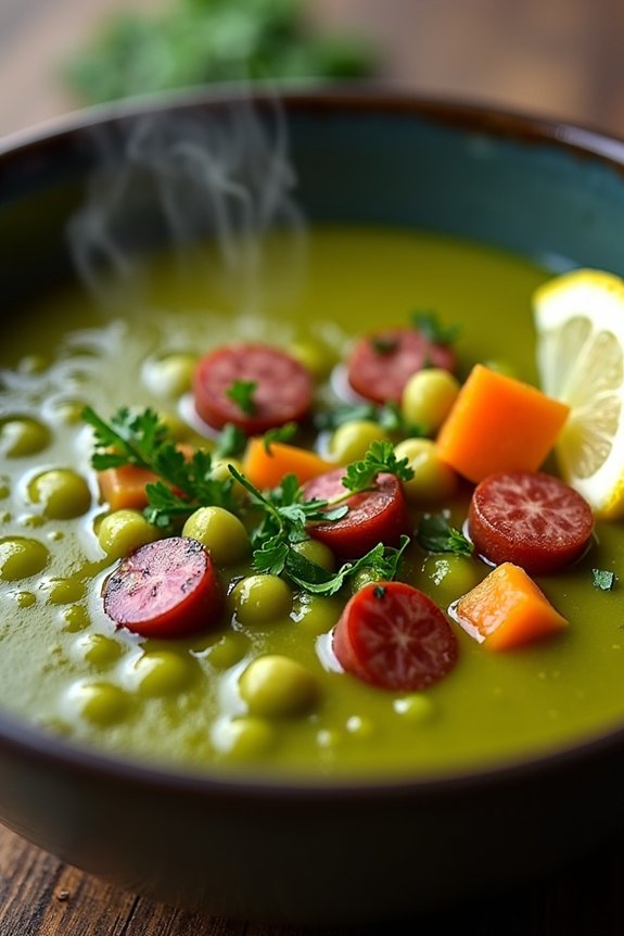 spicy chorizo split pea soup