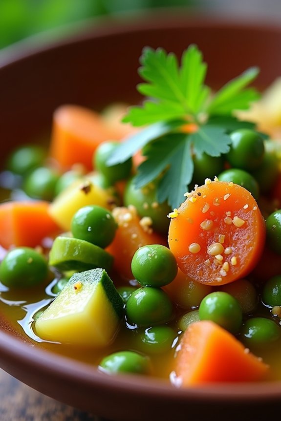 vibrant nourishing garden pea stew