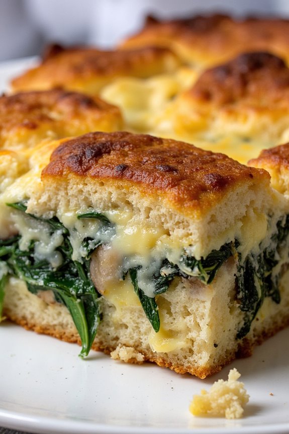 cheesy spinach mushroom strata