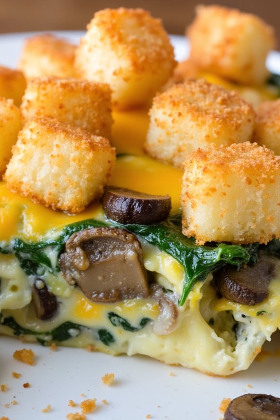 spinach mushroom tater tot casserole