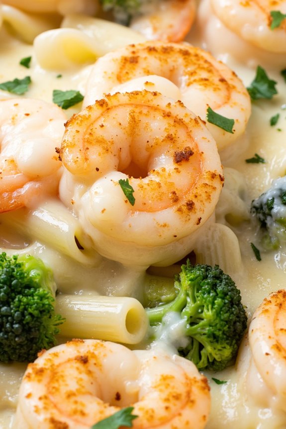 garlic shrimp broccoli pasta bake