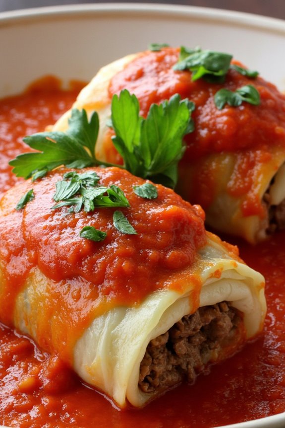 savory beef filled cabbage rolls